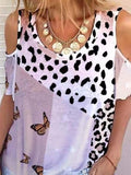 Leopard Printed Off Shoulder Casual T-shirt Shopvhs.com