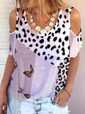 Leopard Printed Off Shoulder Casual T-shirt Shopvhs.com