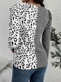 Leopard Stitching V-Neck Bubble Long Sleeves T-Shirt Shopvhs.com