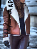 Letter Zipper Sheep Cake Wool Composite Leather Jacket Shopvhs.com