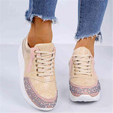 Lightweight Rhinestone Deco Lace Up Sneakers Shopvhs.com