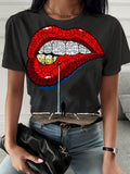 Lip Print Casual Short-sleeved T-shirt Shopvhs.com