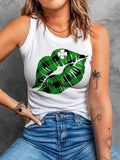 Lip Print Crew Neck Sleeveless Tank Top Shopvhs.com