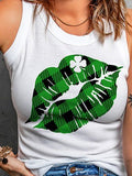 Lip Print Crew Neck Sleeveless Tank Top Shopvhs.com