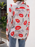 Lip Print Stand Collar Long Sleeve Blouse Shopvhs.com