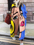 Long Sleeve Lapel Anime Face Print Woolen Coat Shopvhs.com