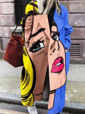 Long Sleeve Lapel Anime Face Print Woolen Coat Shopvhs.com