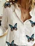 Long Sleeve Lapel Butterfly Print Shirt Shopvhs.com