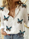 Long Sleeve Lapel Butterfly Print Shirt Shopvhs.com