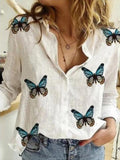 Long Sleeve Lapel Butterfly Print Shirt Shopvhs.com