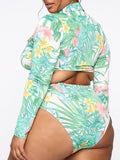 Long Sleeve Sundress High Waist Forest Print Two-piece Swimsuit Shopvhs.com