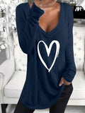 Long Sleeve V-Neck Heart Printed Casual T-Shirt Shopvhs.com