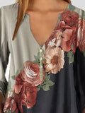 Long Sleeve V-neck Floral Print Chiffon Shirt Shopvhs.com