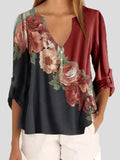 Long Sleeve V-neck Floral Print Chiffon Shirt Shopvhs.com