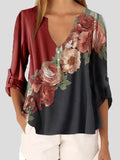 Long Sleeve V-neck Floral Print Chiffon Shirt Shopvhs.com