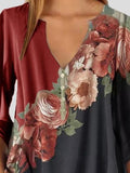 Long Sleeve V-neck Floral Print Chiffon Shirt Shopvhs.com