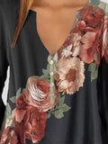 Long Sleeve V-neck Floral Print Chiffon Shirt Shopvhs.com