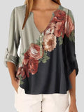 Long Sleeve V-neck Floral Print Chiffon Shirt Shopvhs.com