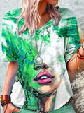 Loose Abstract Print V-neck T-shirt Shopvhs.com