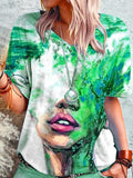Loose Abstract Print V-neck T-shirt Shopvhs.com