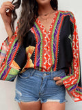 Loose Bohemian Print Long Sleeve Blouse Shopvhs.com