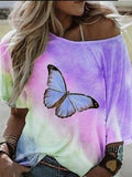 Loose Butterfly Print Short-sleeved T-shirt Shopvhs.com