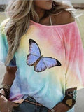 Loose Butterfly Print Short-sleeved T-shirt Shopvhs.com