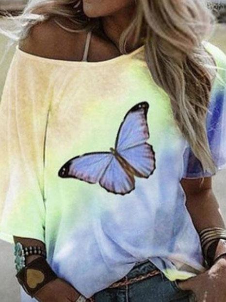 Loose Butterfly Print Short-sleeved T-shirt Shopvhs.com