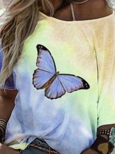 Loose Butterfly Print Short-sleeved T-shirt Shopvhs.com