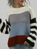 Loose Colorblock Stripes Crew Neck Sweater Shopvhs.com