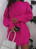 Loose Hole Round Neck Pullover Long Sleeve Sweater Shopvhs.com