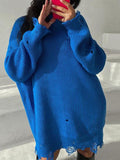 Loose Hole Round Neck Pullover Long Sleeve Sweater Shopvhs.com