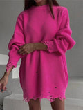 Loose Hole Round Neck Pullover Long Sleeve Sweater Shopvhs.com