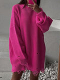 Loose Hole Round Neck Pullover Long Sleeve Sweater Shopvhs.com