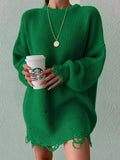 Loose Hole Round Neck Pullover Long Sleeve Sweater Shopvhs.com