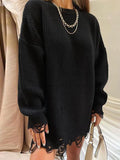 Loose Hole Round Neck Pullover Long Sleeve Sweater Shopvhs.com