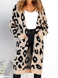 Loose Leopard Print Pockets Knitted Cardigan