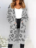 Loose Leopard Print Pockets Knitted Cardigan Shopvhs.com