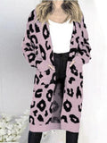 Loose Leopard Print Pockets Knitted Cardigan Shopvhs.com