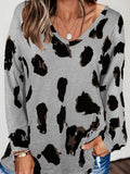 Loose Long Sleeve V-Neck Printed T-Shirt Shopvhs.com