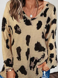 Loose Long Sleeve V-Neck Printed T-Shirt Shopvhs.com