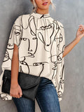 Loose Print Slit Doll Sleeve Blouse Shopvhs.com