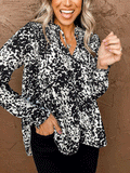 Loose Print V-Neck Long Sleeve Blouse Shopvhs.com