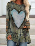 Loose Round Neck Letter Heart-Shaped Print Dress Shopvhs.com