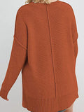 Loose Round Neck Long Sleeve Side Slit Sweater Shopvhs.com