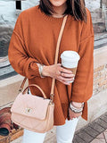 Loose Round Neck Long Sleeve Side Slit Sweater Shopvhs.com