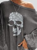 Loose Skull Printed Lace Stitching T-shirt Shopvhs.com