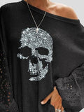 Loose Skull Printed Lace Stitching T-shirt Shopvhs.com