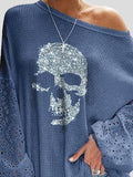 Loose Skull Printed Lace Stitching T-shirt Shopvhs.com