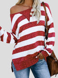 Loose Striped Long Sleeve Split T-Shirt Shopvhs.com